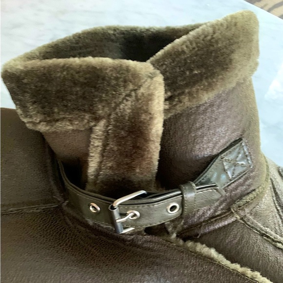 Forever 21 moss green faux suede|fur oversized aviator jacket size Small - Picture 3 of 13